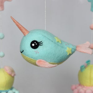 Baby mobile ocean with narwhal and octopuses for boy or girl Mobile nursery Nursery mobile image 3