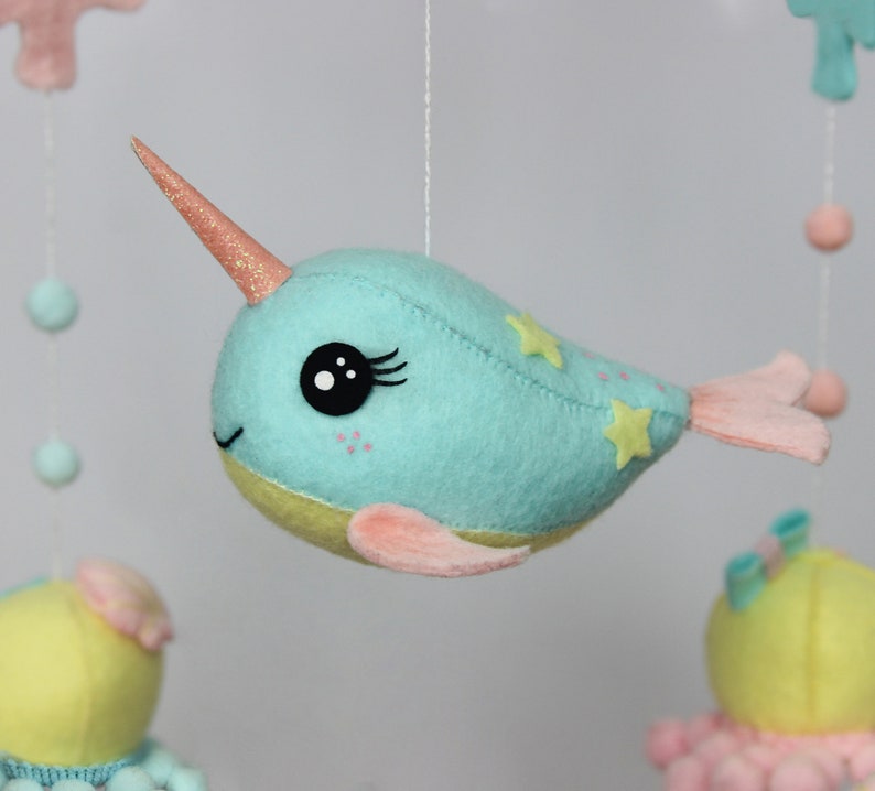 Baby mobile ocean with narwhal and octopuses for boy or girl Mobile nursery Nursery mobile image 3