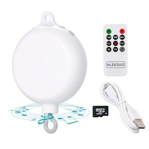 Caixa de música com cartão SD de 128 MB e controle remoto para móbile de bebê - Mecanismo musical giratório para móbile de berço - Equipamento móvel para bebê