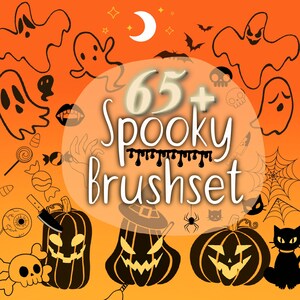 Halloween-voortplantingspenselenset: 65+ spookachtige stempels (digitale download) | enge lantaarns, heksen en spinnen, spoken, postzegelbundel