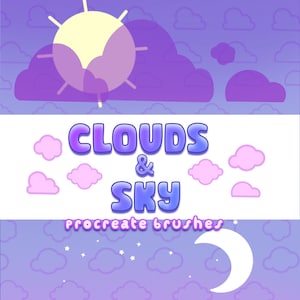 Clouds and Sky procreate stamp set | fluffy cartoon clouds | sun stamp | moon stamps | stars and sparkles