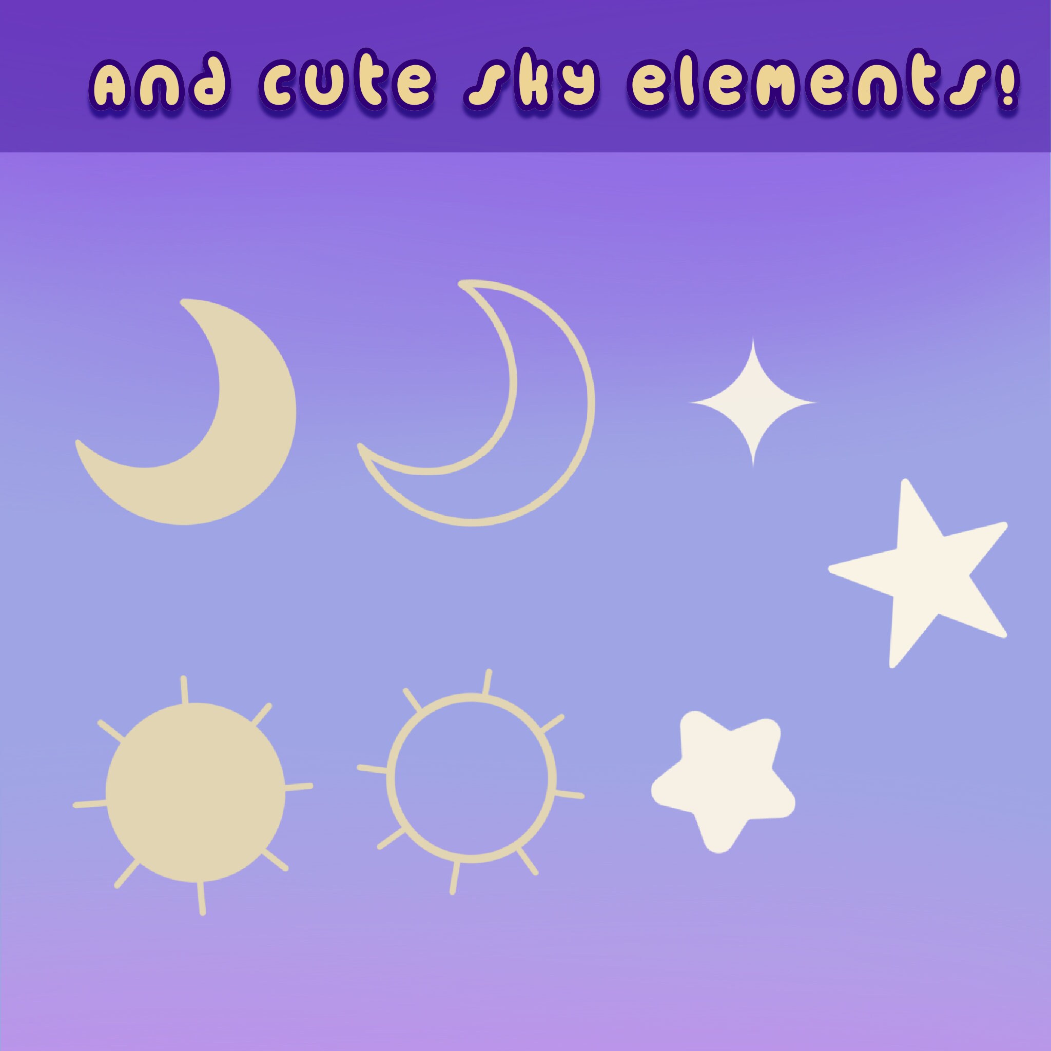 Clouds and Sky Procreate Stamp Set: Cartoon Sun, Moon, Stars - Etsy