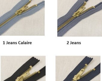 Zip, tirette, Fermeture éclair métal jeans Bronze non séparable 6 tailles aux choix et 4 couleurs