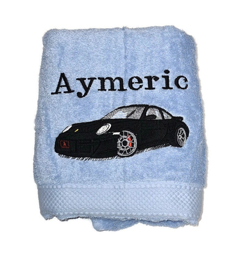 Sports car gift embroidered on hand towel, bath sheet or complete pack image 1