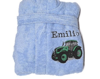 Bathrobe child customizable green tractor several sizes to choose from 12 months to 12 years