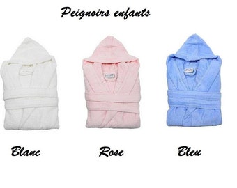 Peignoir enfant personnalisation prénom uniquement sur dos ou devant plusieurs tailles aux choix  de 12 mois à 12 ans