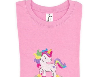 Embroidered t-shirt made to order rainbow unicorn pattern