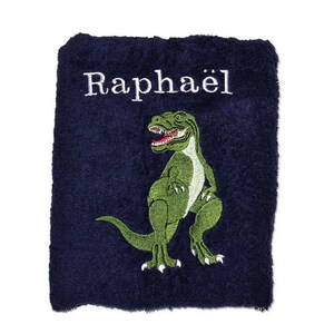 Toalha personalizada com nome e desenho de dinossauro T-Rex