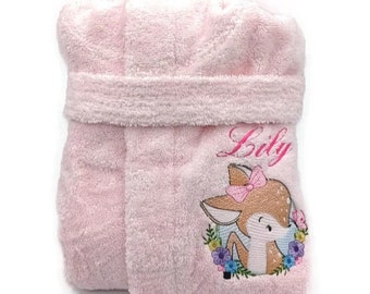 Doe forest animals children's gift Customizable children's bathrobe several sizes to choose from 12 months to 12 years old