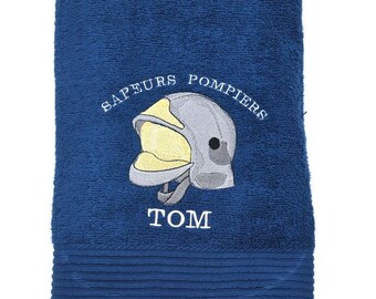 Casque sapeurs pompiers cadeau personnalisable brodé sur serviette de toilette, drap de bain ou pack complet