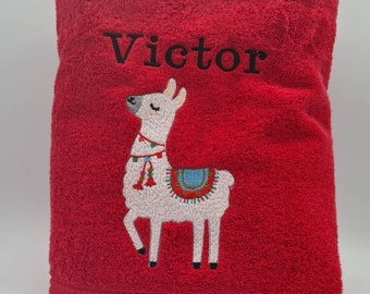 Lama cadeau personnalisable brodé sur serviette de toilette, drap de bain ou pack complet