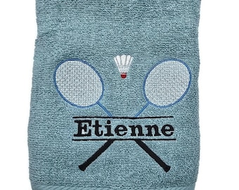 Serviette personnalisée avec prénom motif badminton prénom