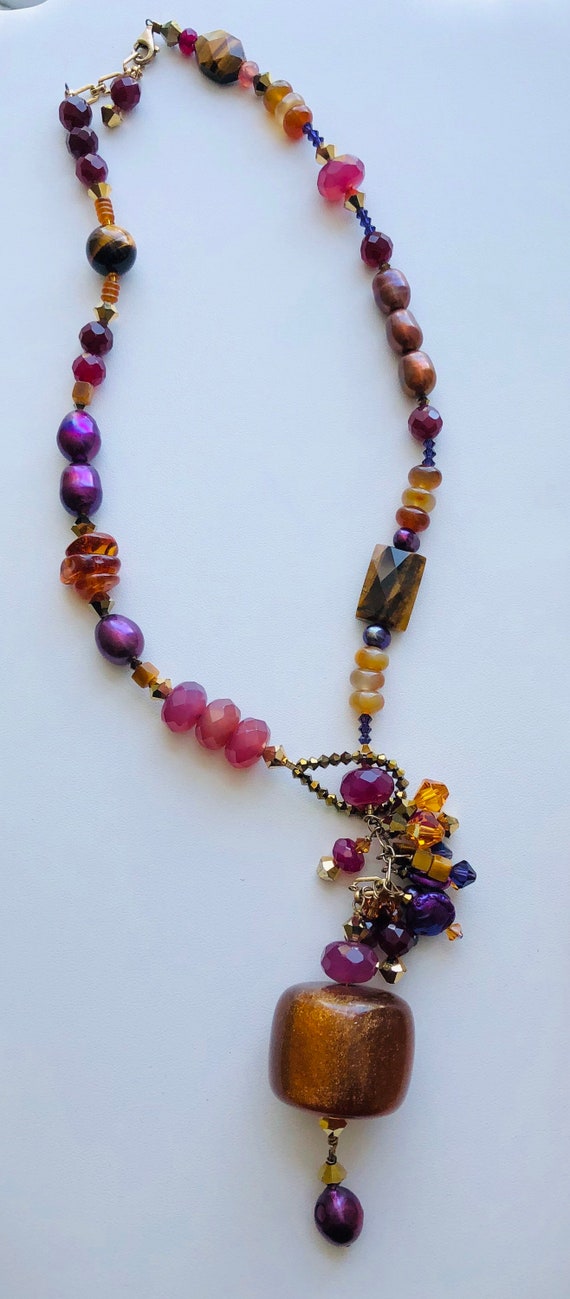 Handmade Purple Amber Beaded Statement Necklace - image 6