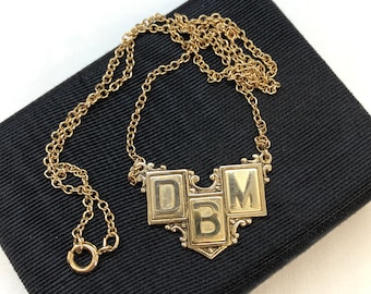 Vintage DBM Monogram Necklace Gold-tone