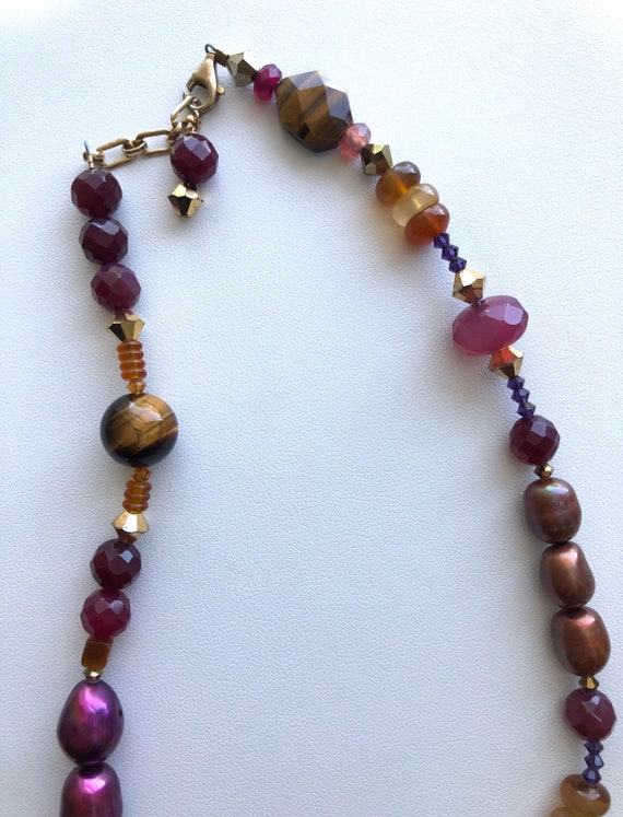 Handmade Purple Amber Beaded Statement Necklace - image 8