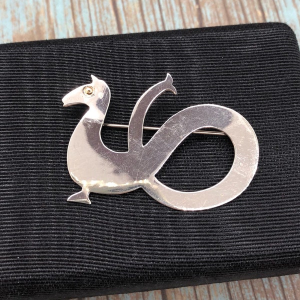 Vintage Sterling Silver gold GFMW Great Falls Metal Works Nordic Serpent Dragon Pin Brooch Mixed Metal Signed