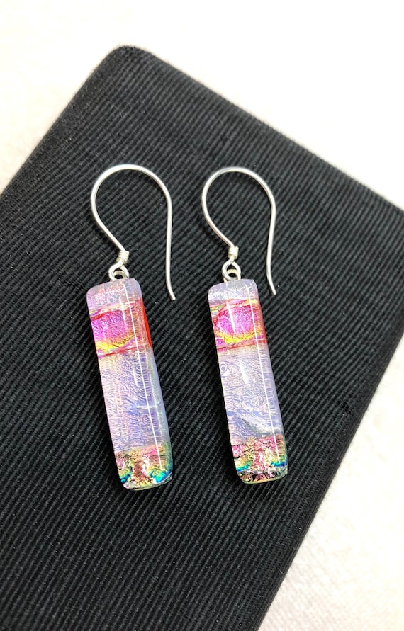 Stunning Dichroic Glass Rainbow Earrings With Ster