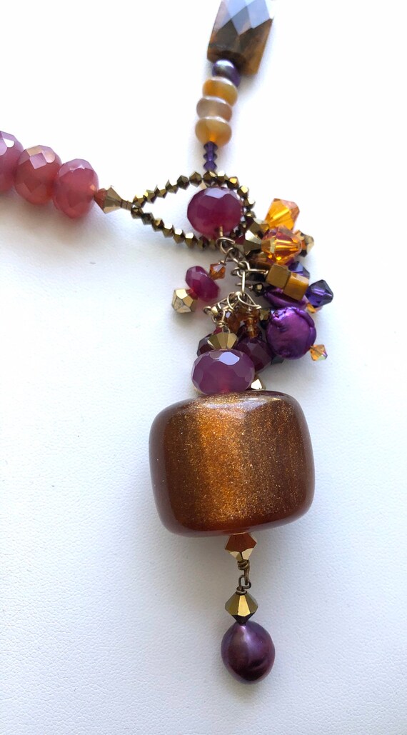 Handmade Purple Amber Beaded Statement Necklace - image 2