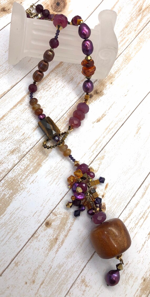 Handmade Purple Amber Beaded Statement Necklace - image 5
