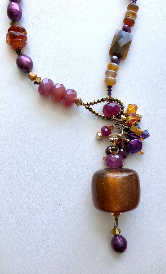 Handmade Purple Amber Beaded Statement Necklace - image 9