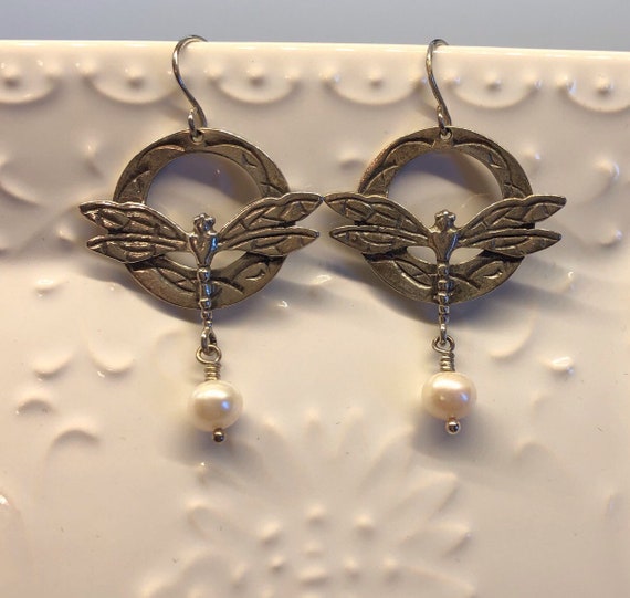 Vintage Sterling Silver Dragonfly Earrings With P… - image 7