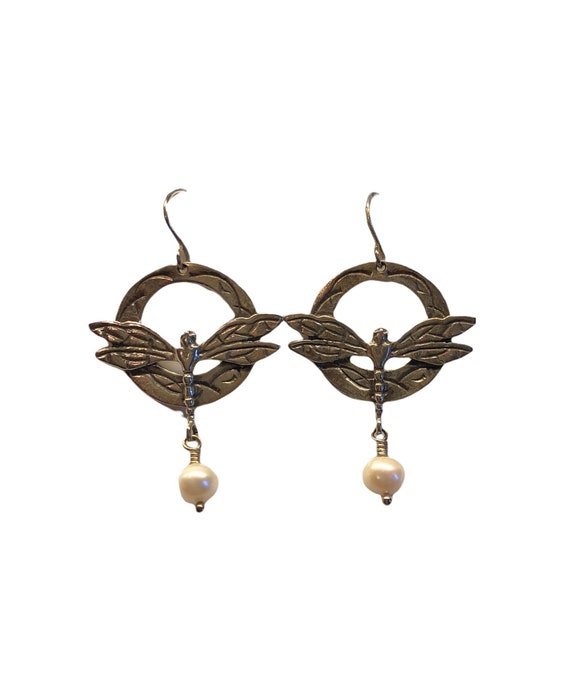 Vintage Sterling Silver Dragonfly Earrings With P… - image 8