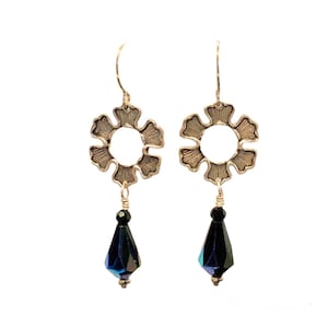 Sterling Silver and Czech Glass Purple Iris Unique  Floral Motif Earrings