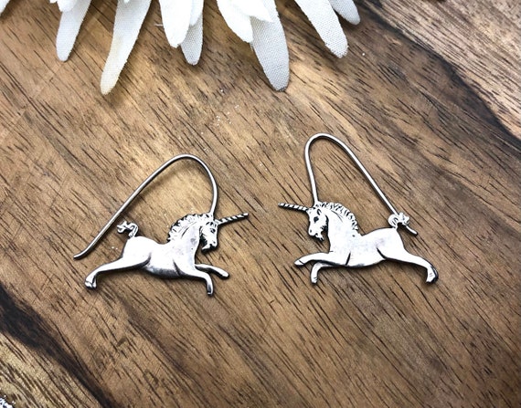 Handmade Sterling Silver Unicorn Earrings - image 1