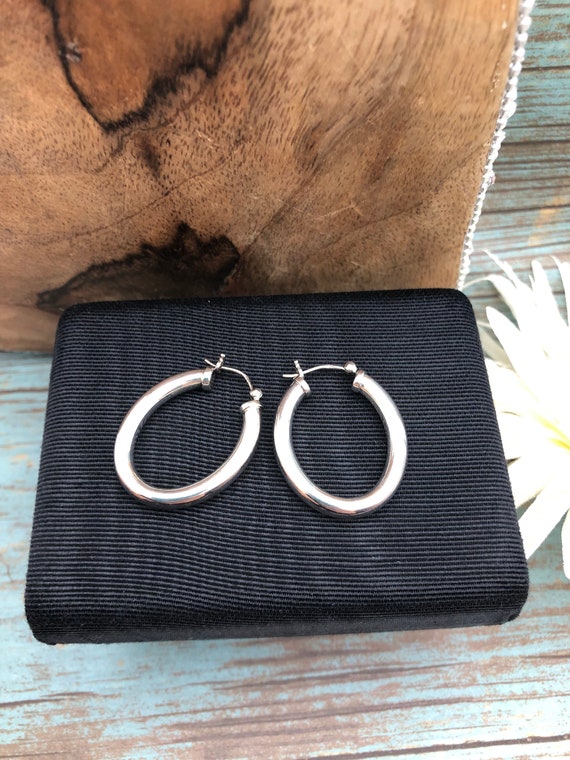 925 Sterling Silver Chunky Oval Hoop Earrings – 1.85x1.38 Inch – Tarnish-Resistant – Omega Back