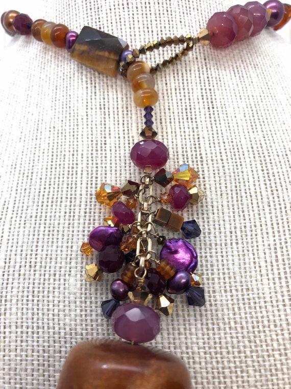 Handmade Purple Amber Beaded Statement Necklace - image 4