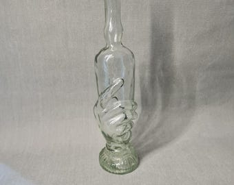 Botella antigua Art Déco "Main", vaso antiguo de vidrio moldeado a presión "Legras", jarrón monofloral, decoración de tocador, circa 1920.