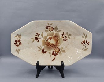 Antik relishfat i krackelerat lergods, Orchies Moulin des Loups och Hamage, dekorerad med stiliserade blommor, vintage porslinsdekoration, 1950-talet