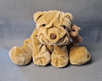 Shar-Pei plush dog & puppy, "Animal Alley" brand, plush toy collection, toy, cuddly toy, Chinese dog, pleated dog, Arctophile, 1980s