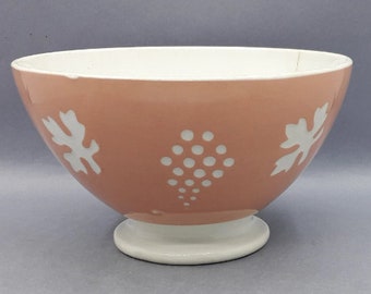 Ancien bol, porcelaine Digoin Sarreguemines, décor raisins stylisés en creux sur fond rose, Art de la table, bol de collection, 1920/1950