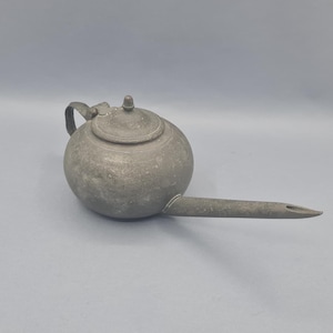 Rare et Ancien biberon de malade dit "Canard de Malade", étain médical pomiforme, objet de métier, biberon de collection, curiosité, 19ème