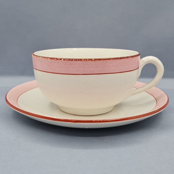 Grande tasse à chocolat ou à thé avec sa soucoupe, porcelaine de Sarreguemines & Digoin, Maison CASINO, Tea Time, Table d'Hôtes, 1920/1950