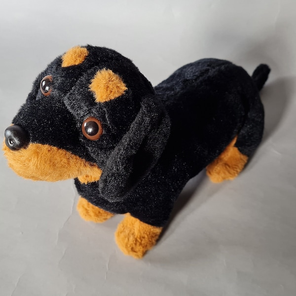 Peluche chiot Basset noir et feu, peluche de collection, jouet, doudou, chien de chasse, collection chien, publicitaire Proplan, Vintage