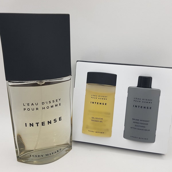 Auténtico Perfume Issey Miyake, "L'Eau d'Issey pour Homme - Intense", Eau de Toilette 125 ml, gel de ducha y set para después del afeitado, Vintage