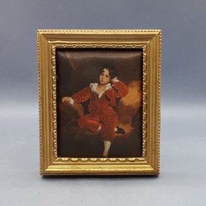 Small gilt frame, depicting &quot;the son of G Lambton&quot;, painting by Lawrence, printed on silk satin, Florentine style frame, Vintage
