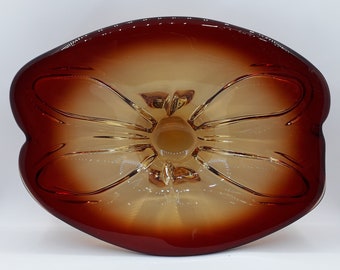 Cup on foot, free form, in amber glass, pocket, showcase object, Boudoir decor, decorative object, Design, 1950-1960