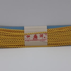 Ancien galon dentelle, ruban croquet zig-zag serpentine, Made in France, couleur jaune citron, longueur 25m,largeur 4mm,loisir créatif, 1900