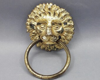 Old handle, gilded bronze, lion head shape holding a ring, coat hook, tea towel holder, Empire period, decorative element, 1803-1821