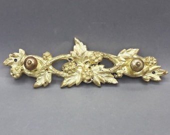 Gilded bronze coat hook, decorated with mulberry branches, with 2 buttons for hanging keys or tea towels, decorative element, Art Nouveau