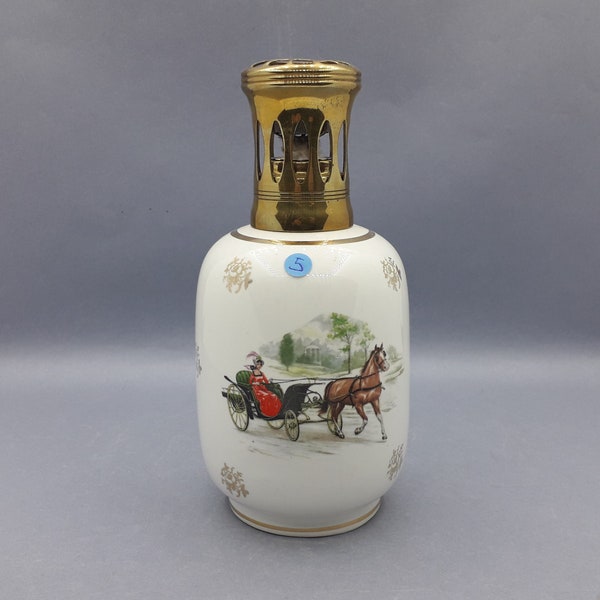 Berger lamp (5), decoration of a carriage, porcelain & golden brass, brand Révol, aromatic scent, collector's item, 1950/1960