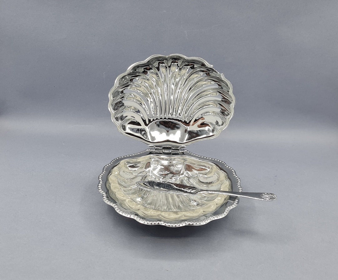Chromed Metal Butter Dish Made in England Scallop Shell Etsy