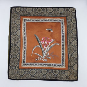 Old Asian embroidery, ribbon frame, trimmings, silk thread embroidery, flower and butterfly motifs, old creative hobbies, 1900/30