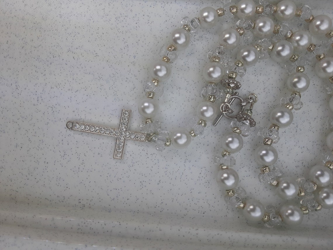 Pearl Cross Necklace Etsy