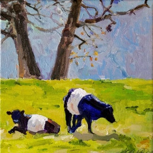 Juego de diez cartas de Notecards of Dutch Belted Cattle por la artista Rachel Catlett
