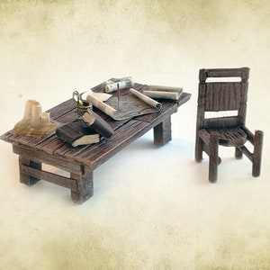 Abenteurer Tisch mit Stuhl Bemalt TTRPG TischPlatte Rollenspiel, Perfektes Geschenk! 100% handgemachte Terrain Taverne Miniatur