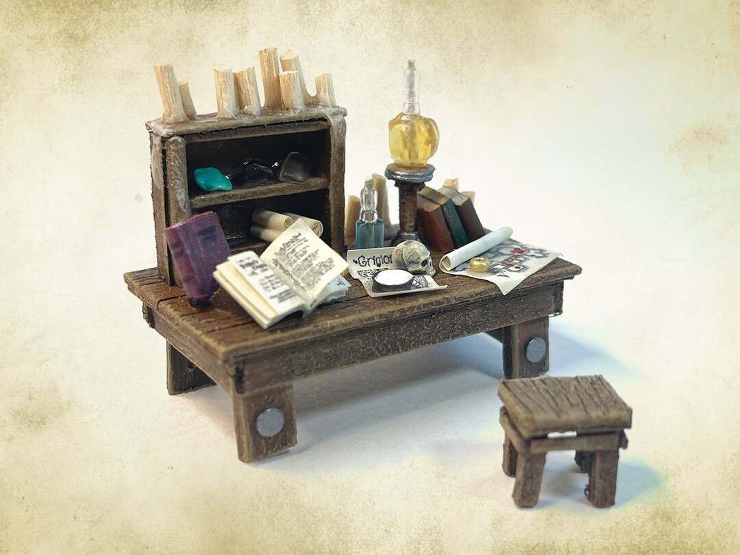Handmade Miniature Spell Component Table With Stool: TTRPG Terrain - Etsy